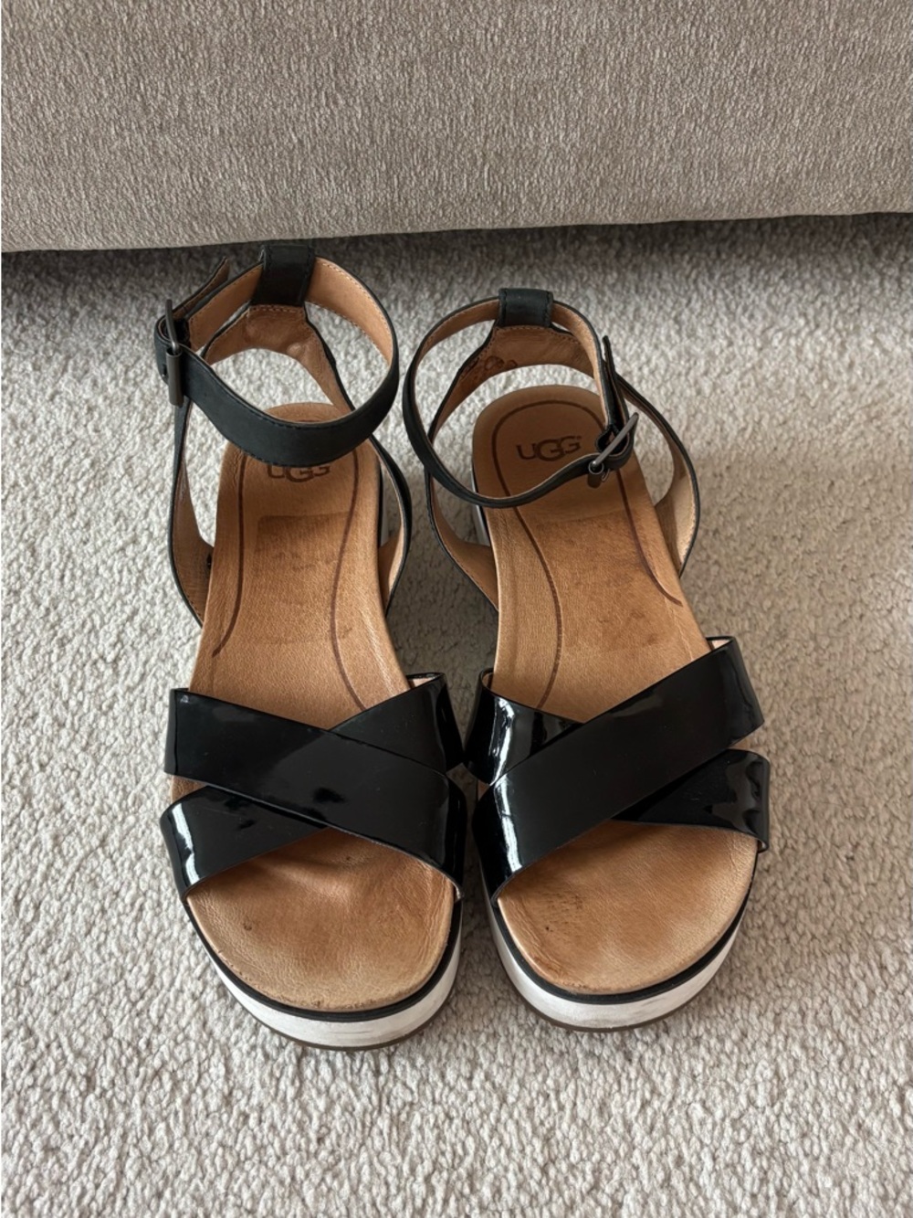 UGG Women's Black Patent Crisscross Ankle Strap Sandals